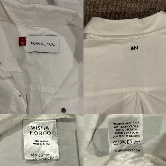 Misha Nonoo Husband Shirt White with Silver Button Studs Size Small - Picture 9 of 9
